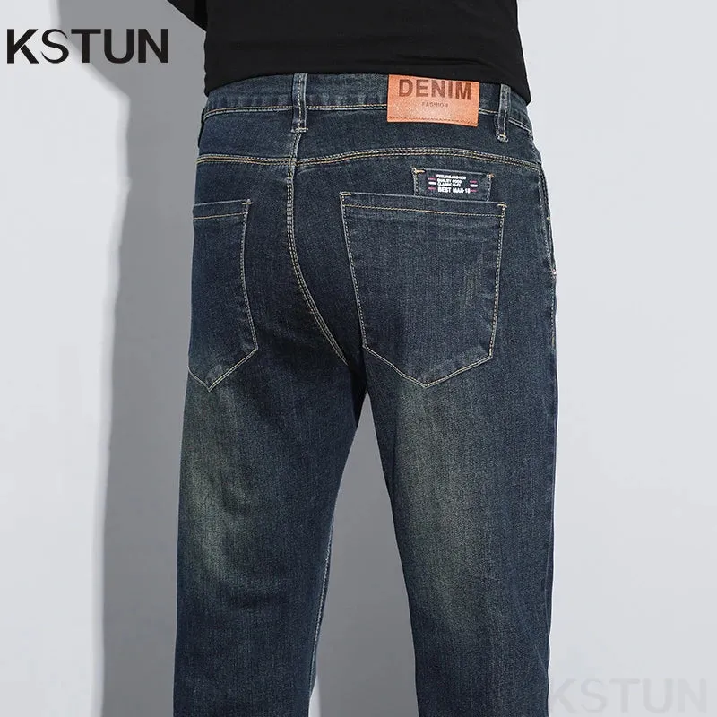 KSTUN 2025 Mens Vintage Jeans Brand Stretch Men Denim Pants Slim Regular Fit Fashion Pockets Designer Men's Trousers Clothing