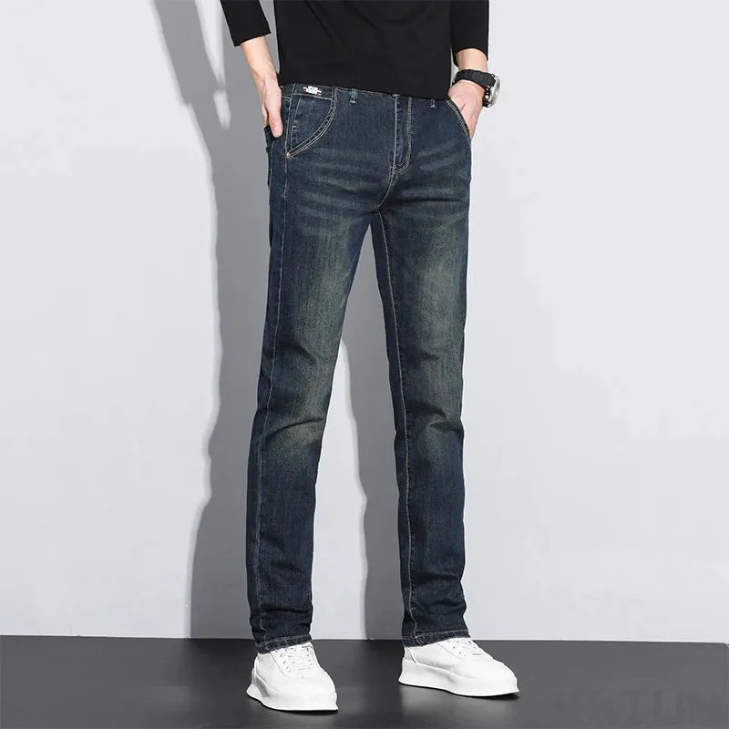 KSTUN 2025 Mens Vintage Jeans Brand Stretch Men Denim Pants Slim Regular Fit Fashion Pockets Designer Men's Trousers Clothing