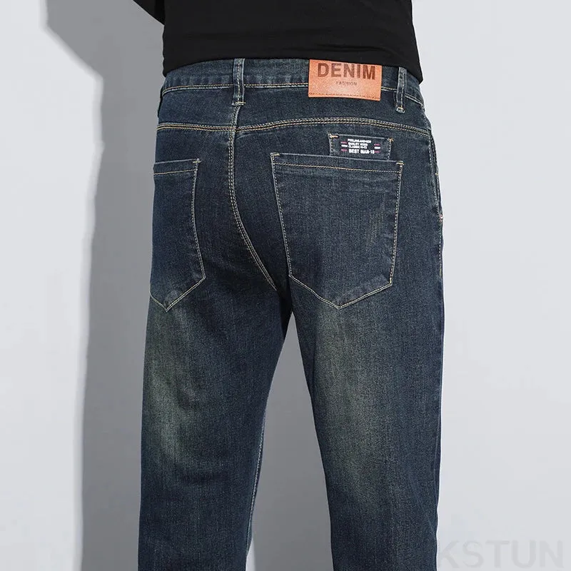 KSTUN 2025 Mens Vintage Jeans Brand Stretch Men Denim Pants Slim Regular Fit Fashion Pockets Designer Men's Trousers Clothing