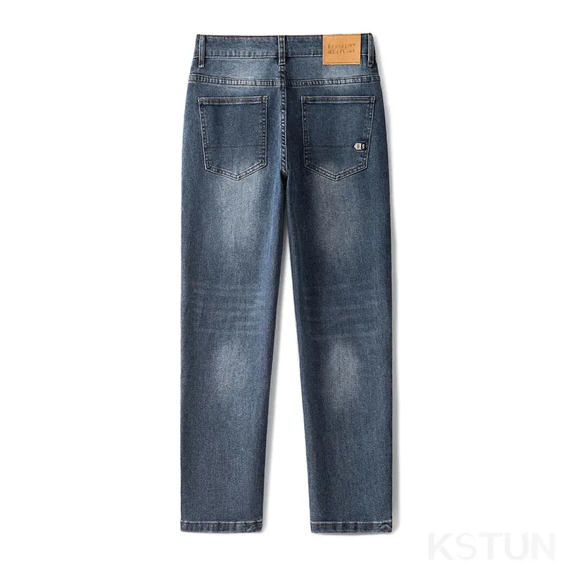 KSTUN Blue Jeans Men Stretch Male Denim Pants Casual Slim Straight High Quality Brand 2024 Newly Men's Clothing Long Trousers