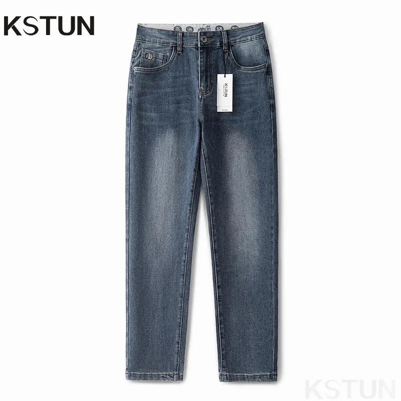 KSTUN Blue Jeans Men Stretch Male Denim Pants Casual Slim Straight High Quality Brand 2024 Newly Men's Clothing Long Trousers