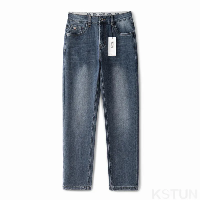 KSTUN Blue Jeans Men Stretch Male Denim Pants Casual Slim Straight High Quality Brand 2024 Newly Men's Clothing Long Trousers