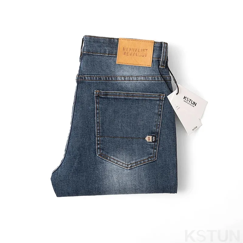 KSTUN Blue Jeans Men Stretch Male Denim Pants Casual Slim Straight High Quality Brand 2024 Newly Men's Clothing Long Trousers