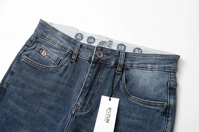 KSTUN Blue Jeans Men Stretch Male Denim Pants Casual Slim Straight High Quality Brand 2024 Newly Men's Clothing Long Trousers