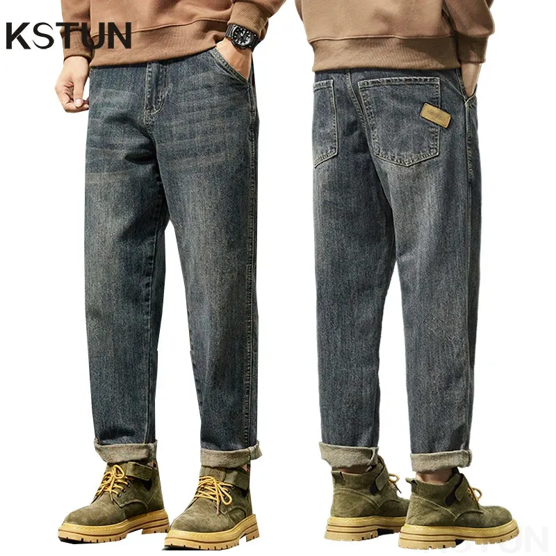 KSTUN Hip Hop Jeans Men Brand Denim Pants Harem Loose Fitness Streetwear Men's Trousers Full Length Oversize Pants Casual 2024
