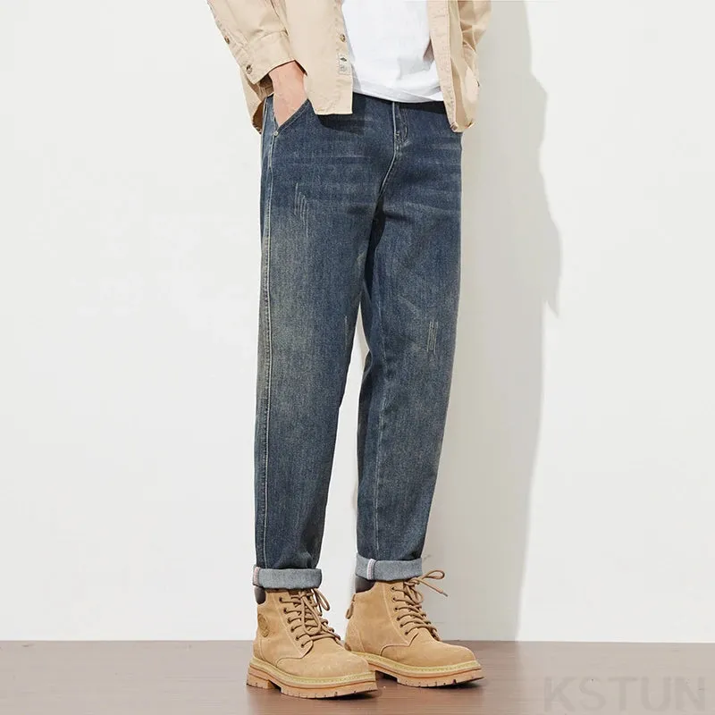 KSTUN Men's Harem Pants Jeans Men Denim Pants Slim Retro Tapered Streetwear Casaul Mens Clothing Vintage 2024 Jeans New Kpop