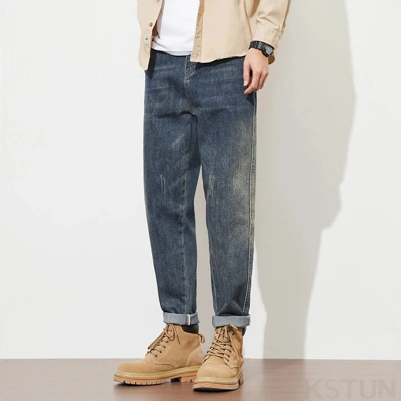 KSTUN Men's Harem Pants Jeans Men Denim Pants Slim Retro Tapered Streetwear Casaul Mens Clothing Vintage 2024 Jeans New Kpop