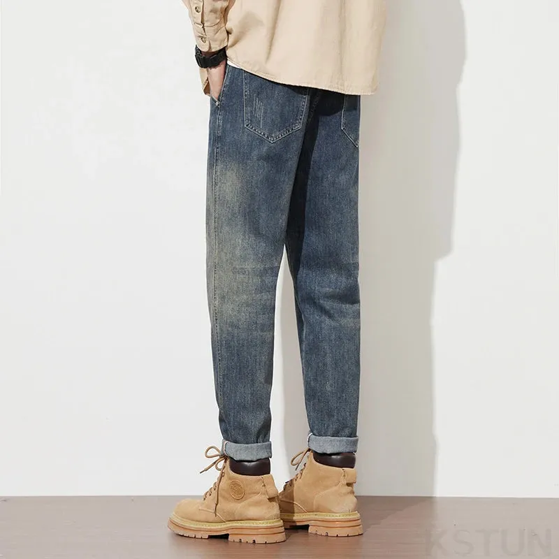 KSTUN Men's Harem Pants Jeans Men Denim Pants Slim Retro Tapered Streetwear Casaul Mens Clothing Vintage 2024 Jeans New Kpop