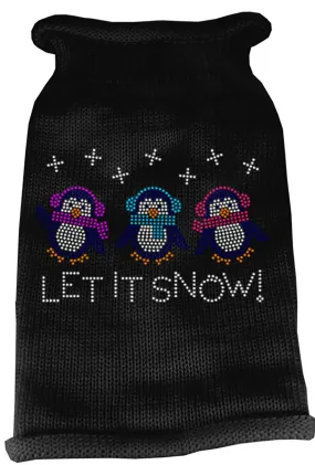 Let It Snow Penguins Rhinestone Knit Pet Sweater XS Black