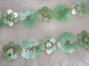 Light Green Floral Sequins Work Embroidered Border