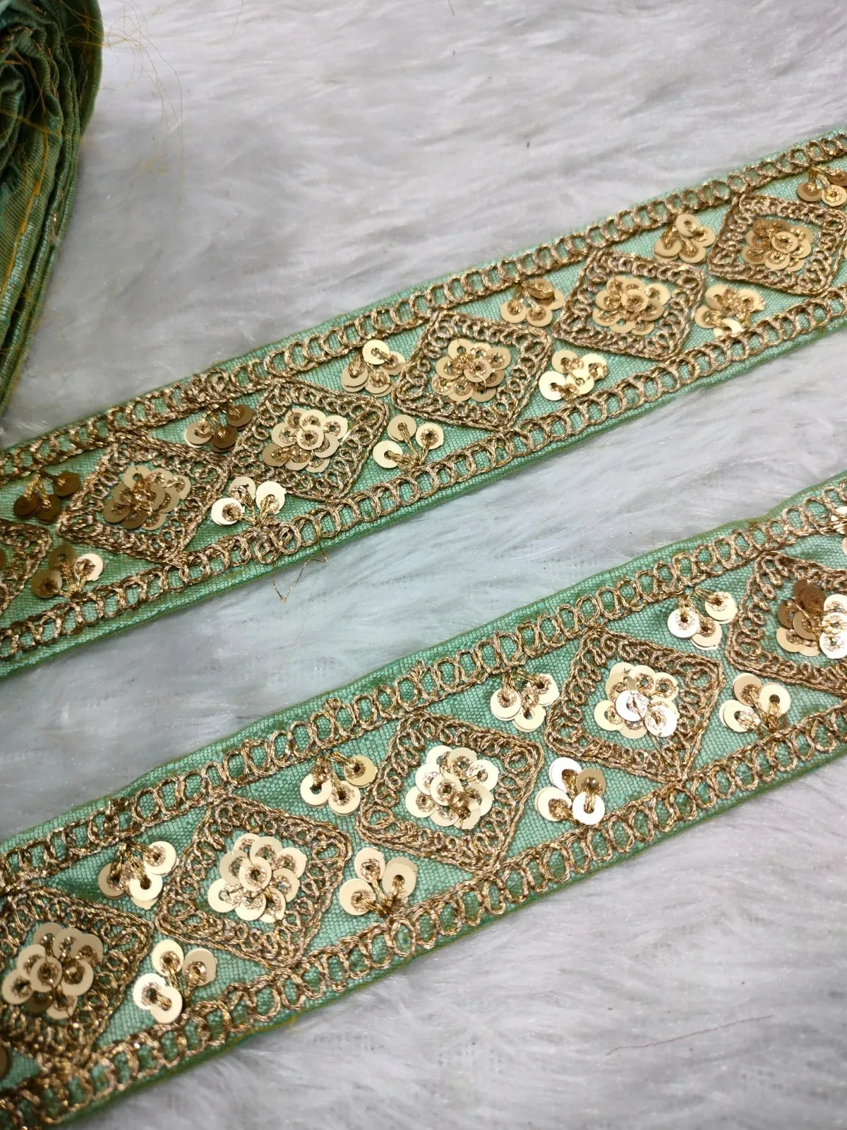 Light Teal Fancy Zari Embellished Trim