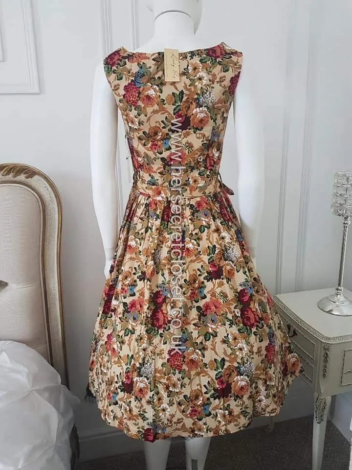 Lindy Bop Audrey Beige Floral Swing Dress