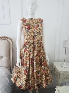 Lindy Bop Audrey Beige Floral Swing Dress