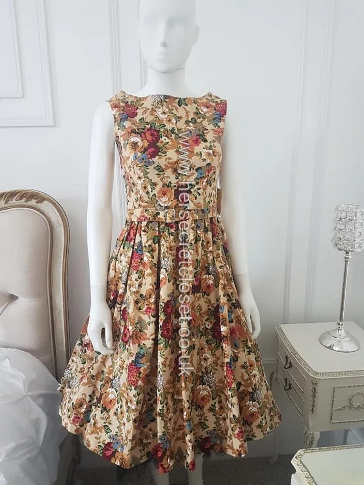 Lindy Bop Audrey Beige Floral Swing Dress