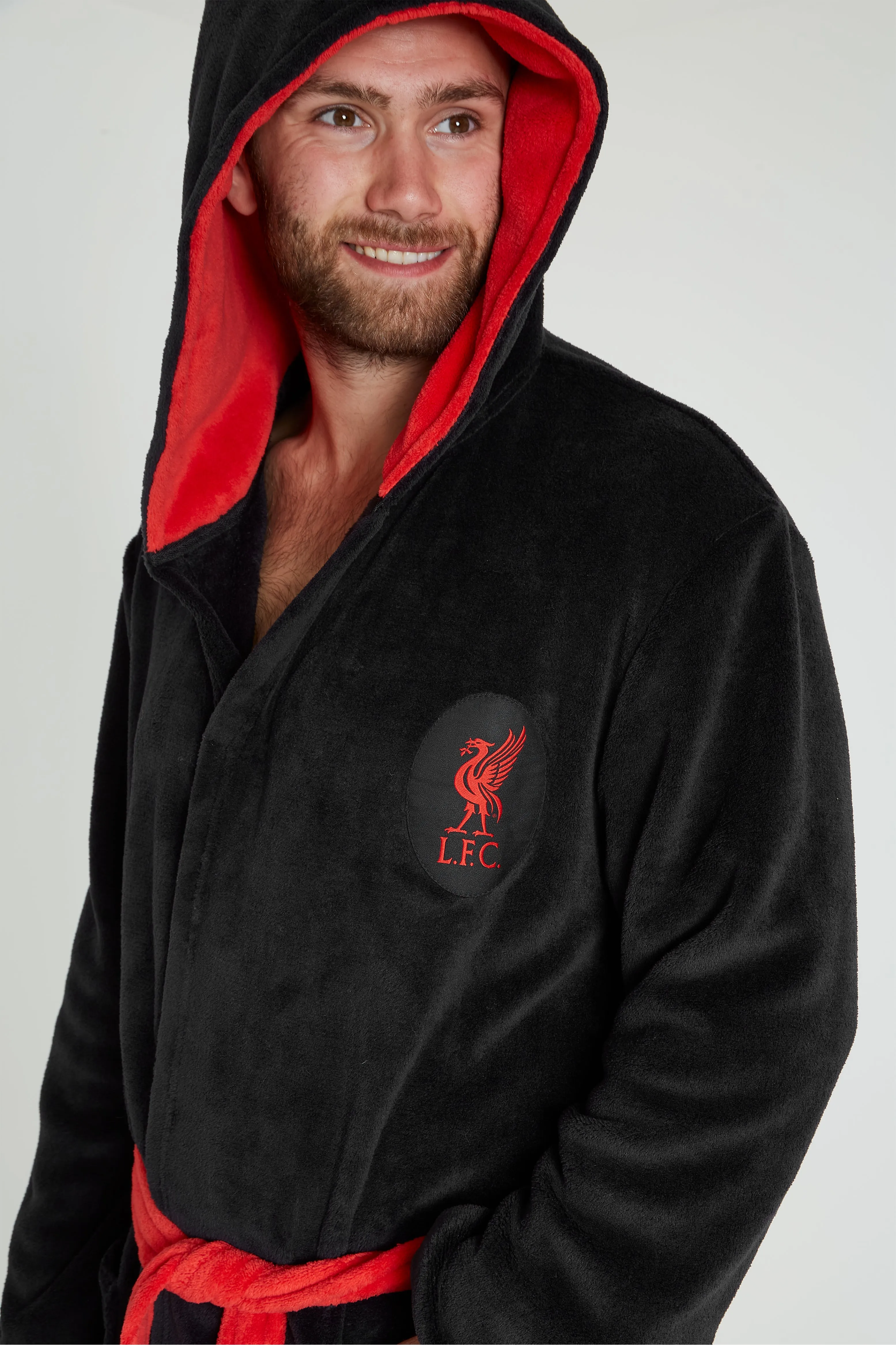 Liverpool F.C. Dressing Gown for Men, Mens Fleece Hooded Robe, Football Gifts