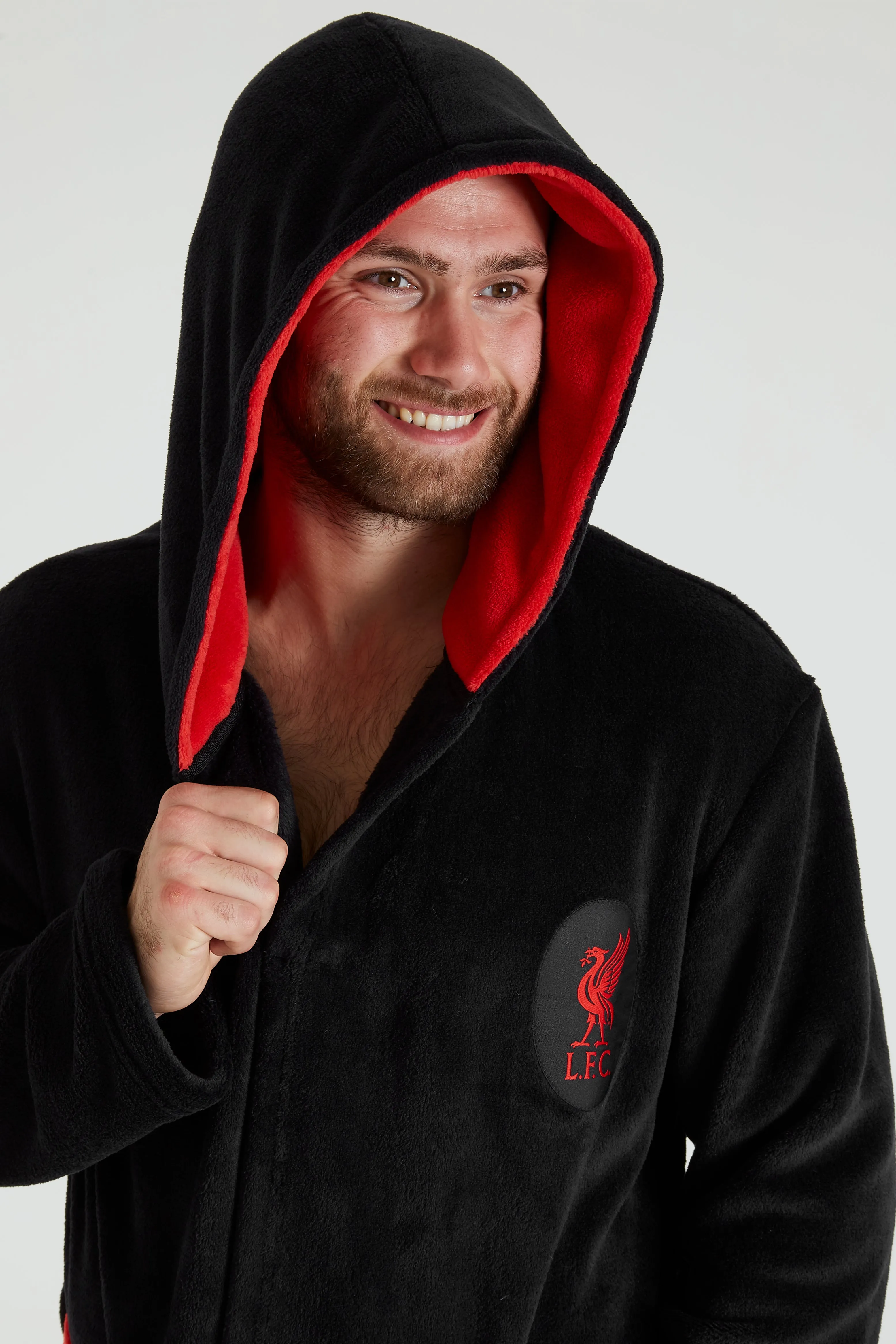 Liverpool F.C. Dressing Gown for Men, Mens Fleece Hooded Robe, Football Gifts