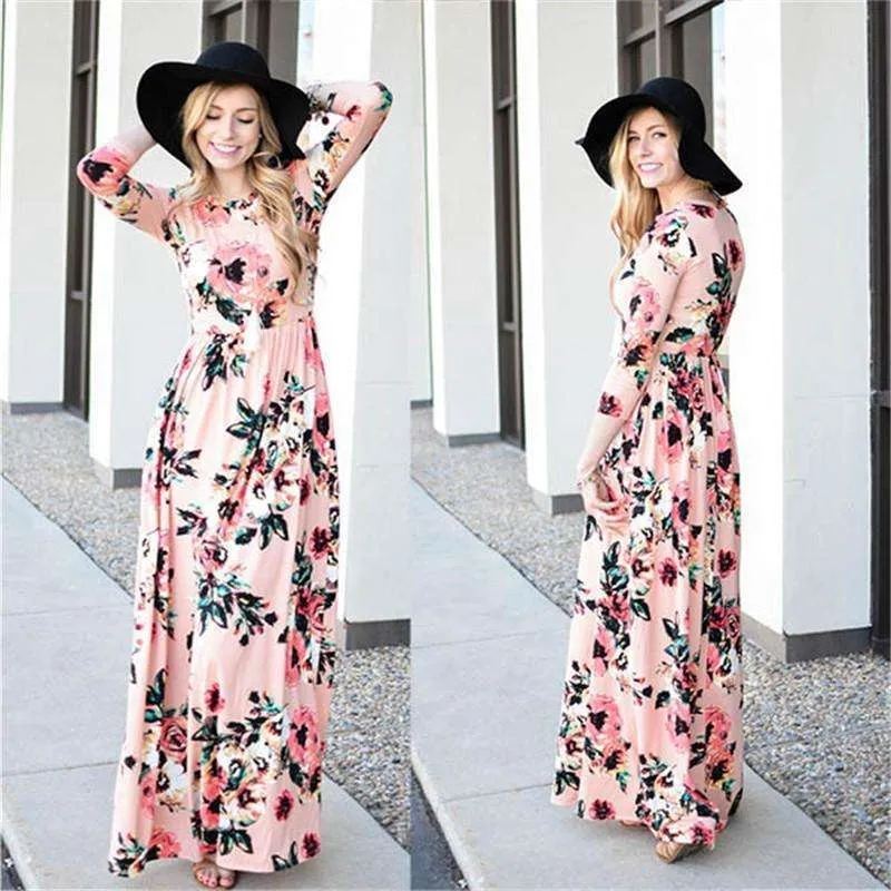 Long Sleeves Floral Pocket Dress