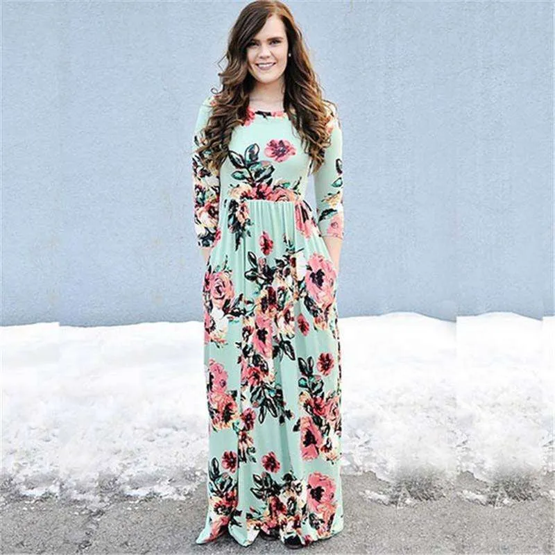 Long Sleeves Floral Pocket Dress