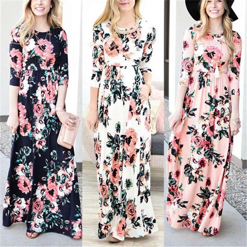 Long Sleeves Floral Pocket Dress