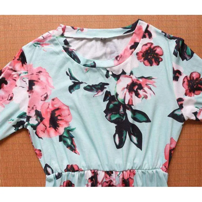 Long Sleeves Floral Pocket Dress