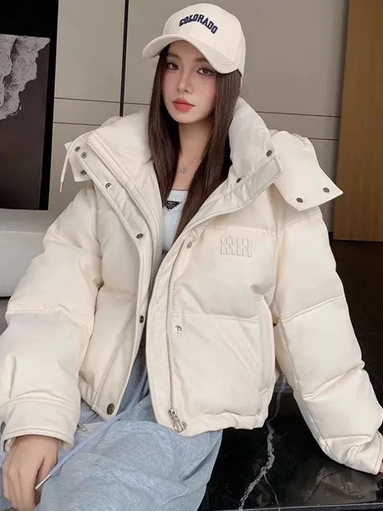 LVSANW Winter Hooded Down Jacket Coat Women Manteaux Hiver Femme 2025 New Thick Warm PU Leather Parkas Loose Fashion Outerwear
