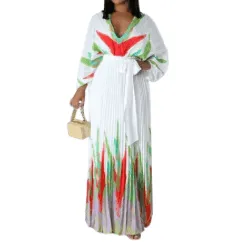 Malia Pleated Self Tie Waist Maxi Dress-White