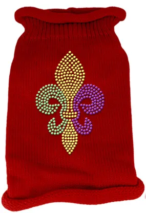 Mardi Gras Fleur De Lis Rhinestone Knit Pet Sweater XXL Red
