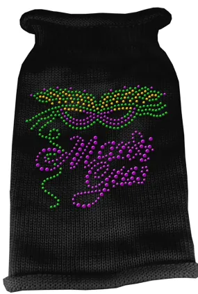 Mardi Gras Rhinestud Knit Pet Sweater XS Black