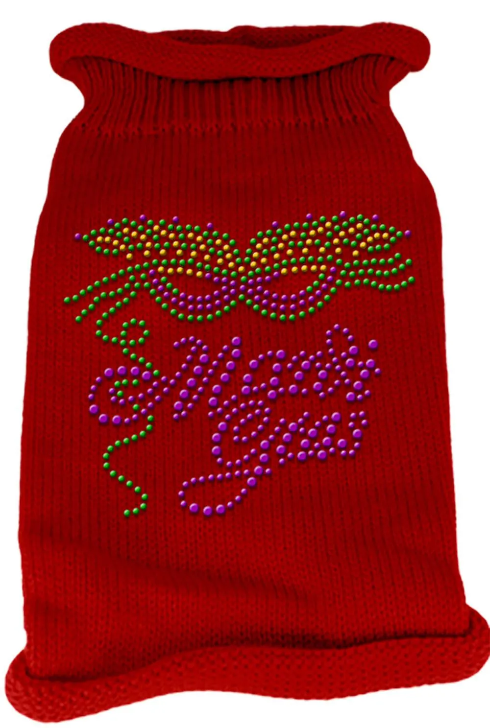 Mardi Gras Rhinestud Knit Pet Sweater XS Red
