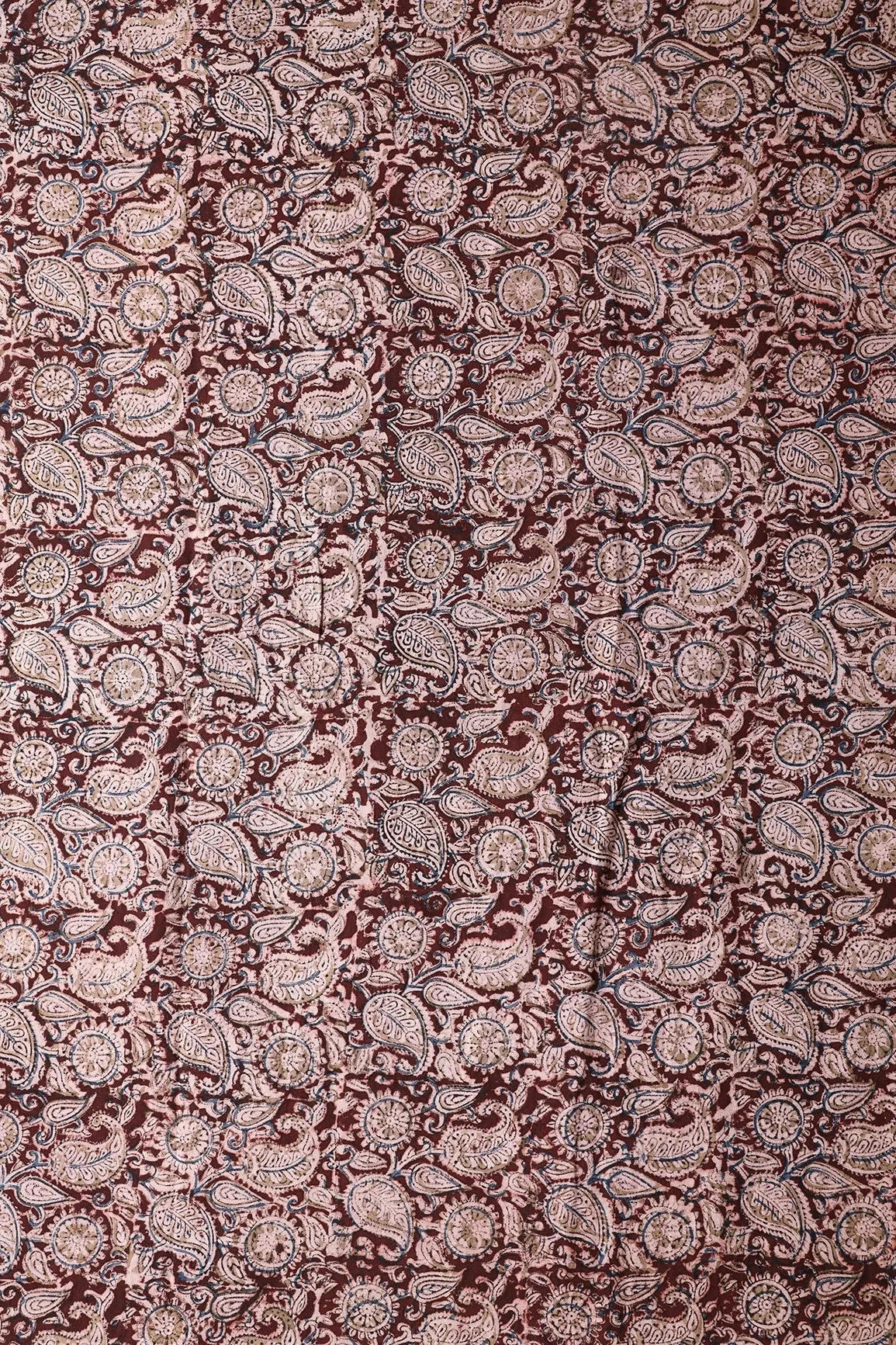 Maroon And Light Beige Paisley Pattern Handblock Kalamkari Organic Cotton Fabric