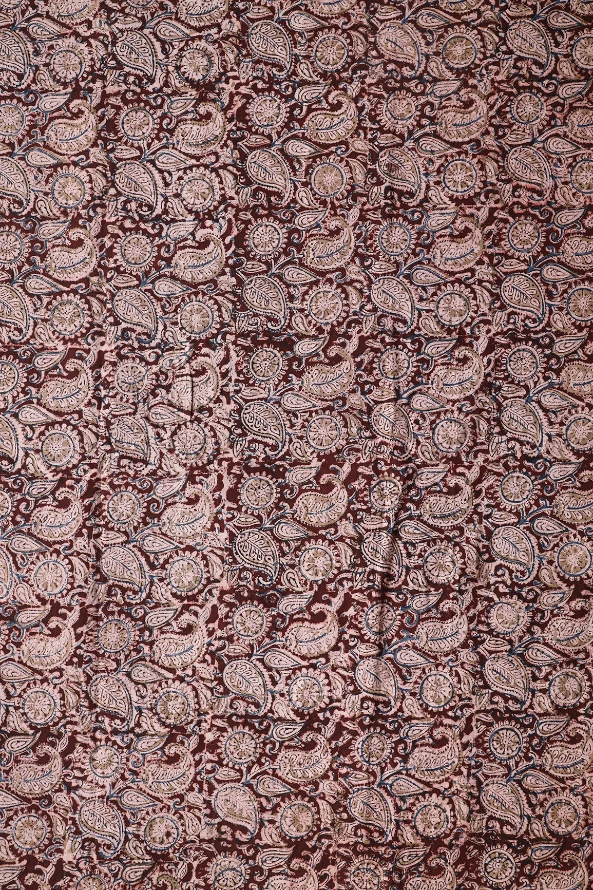 Maroon And Light Beige Paisley Pattern Handblock Kalamkari Organic Cotton Fabric