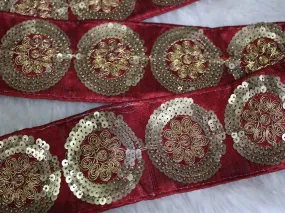 Maroon Floral Sequins Trim Lace