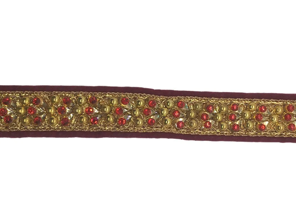 Maroon Golden Designer Stone Work Embroidered Border