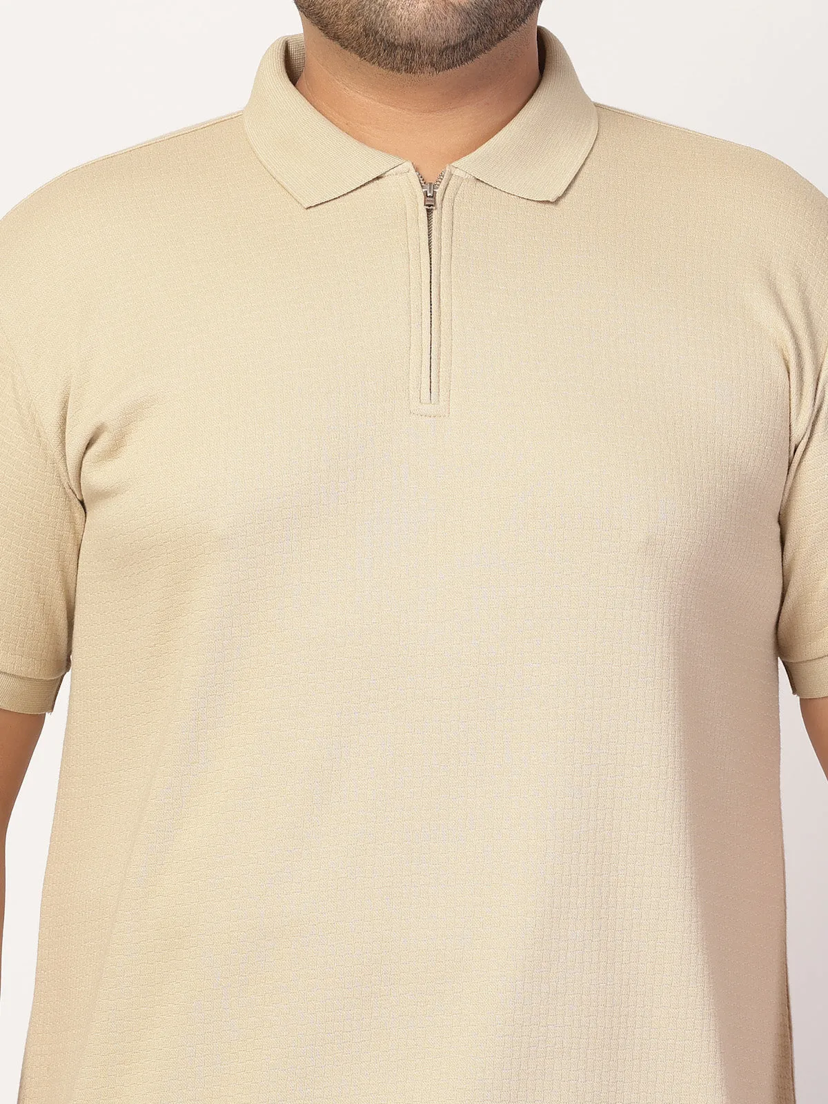 Men Half Zipper Polo Collar Cotton T-shirt