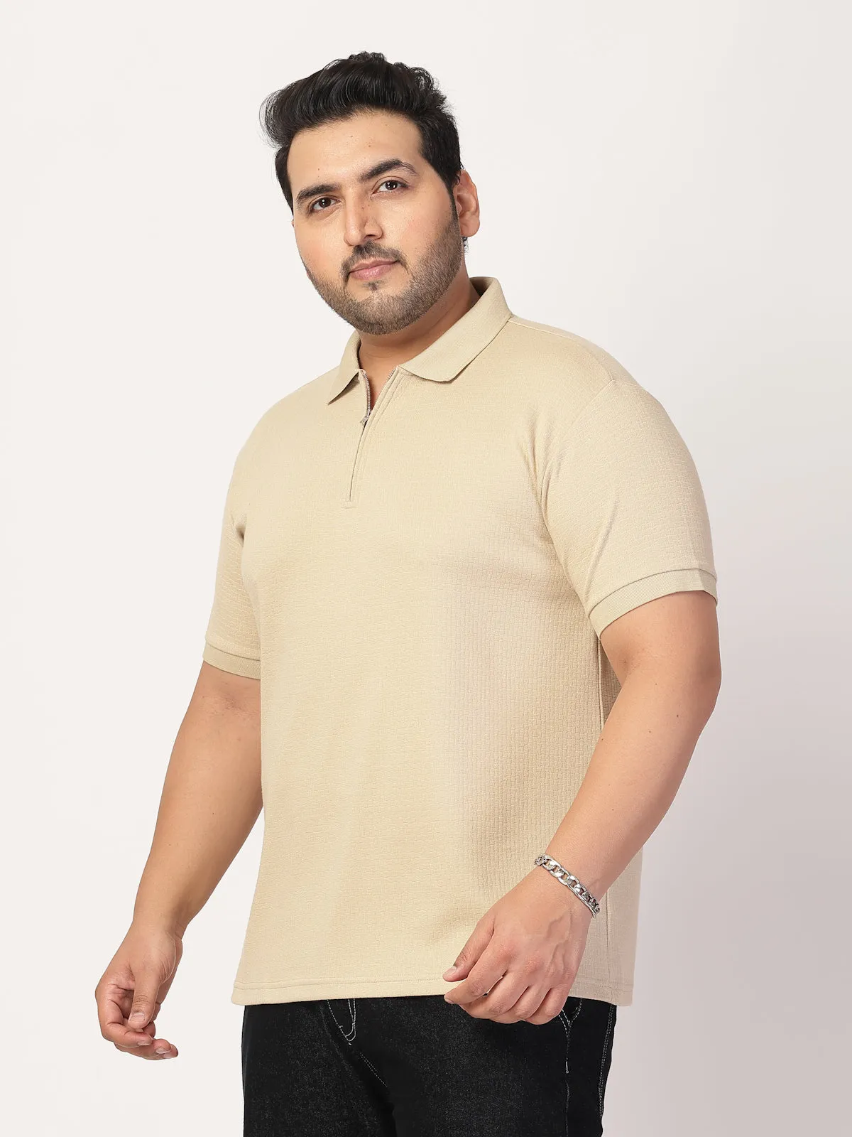 Men Half Zipper Polo Collar Cotton T-shirt