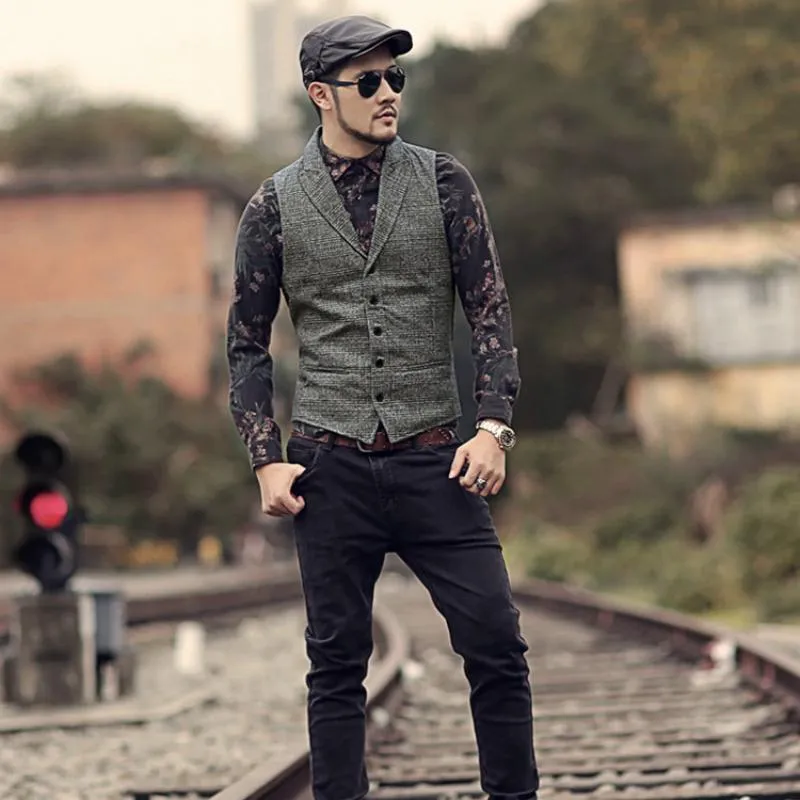 Men's Autumn Casual Woolen Plaid Vest