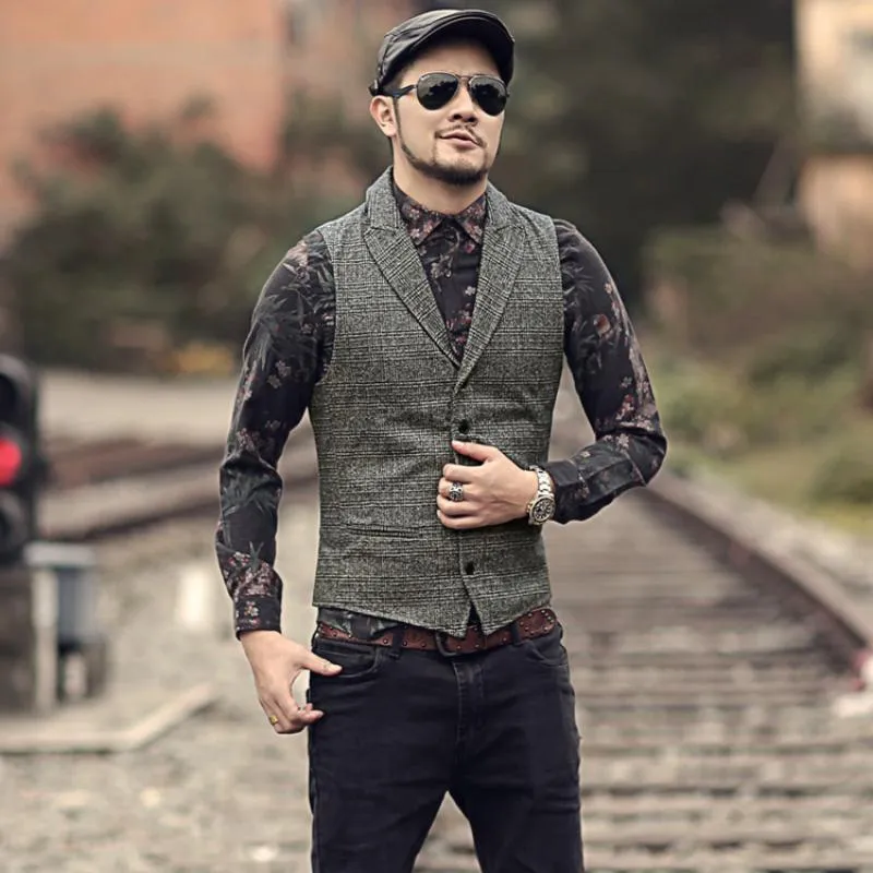Men's Autumn Casual Woolen Plaid Vest