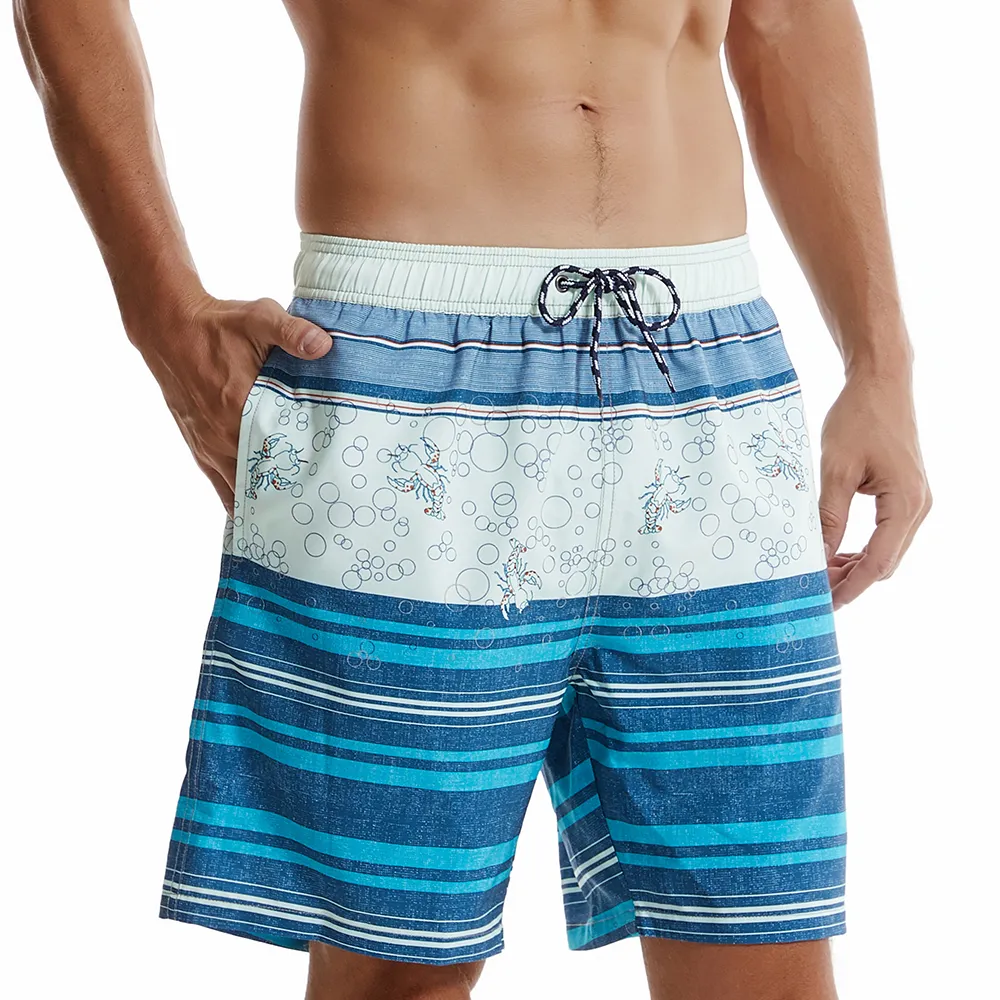 Men's Seaside Striped Print Quick Dry Beach Trunks Swimming Trunks