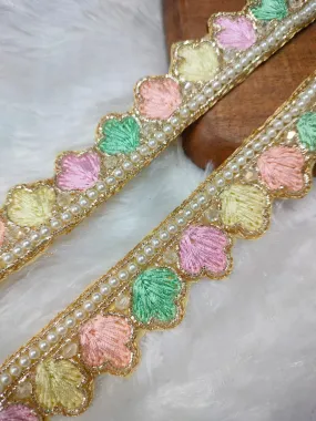 Multicolor Threadwork With Pearl Trim