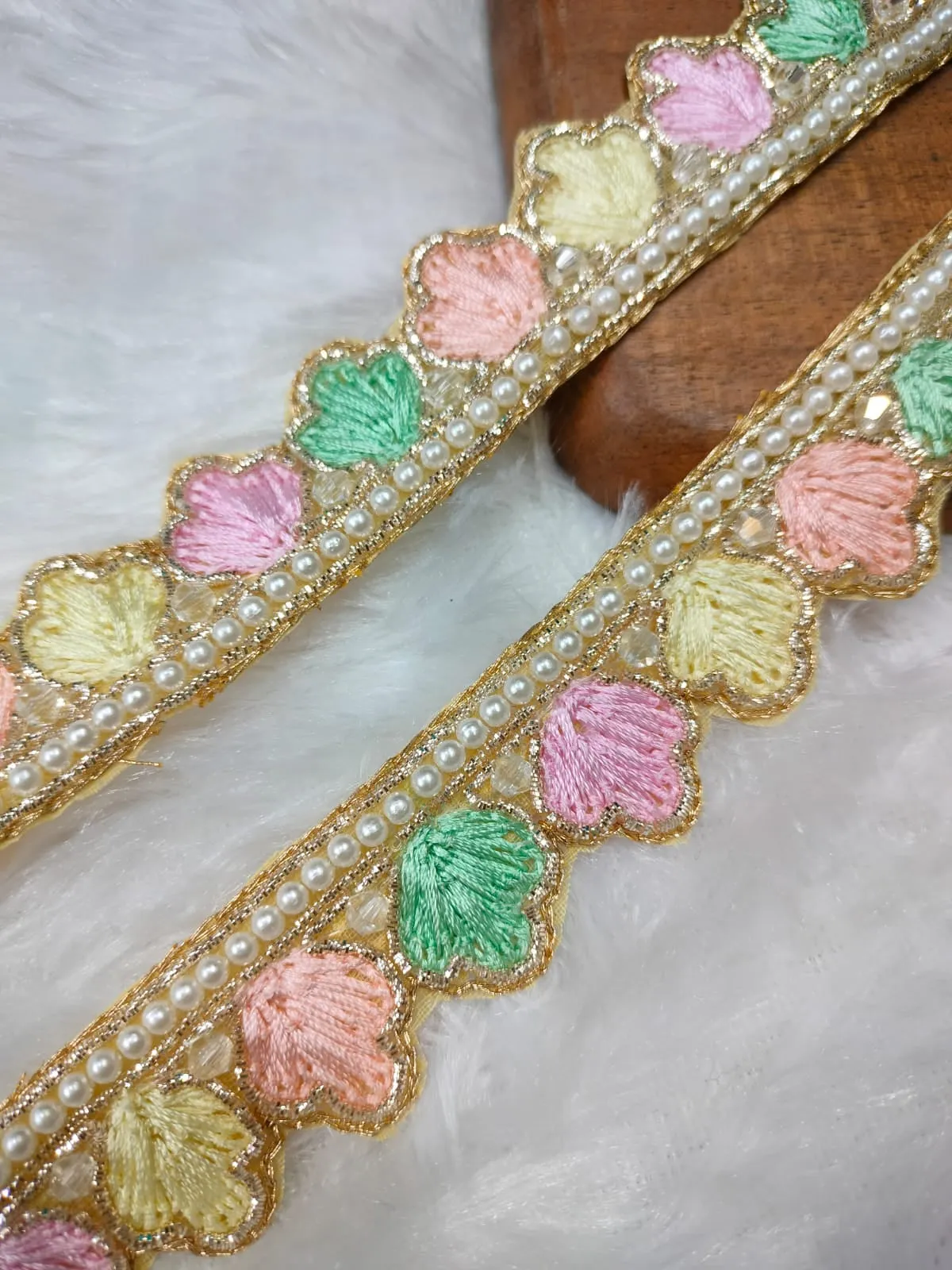 Multicolor Threadwork With Pearl Trim