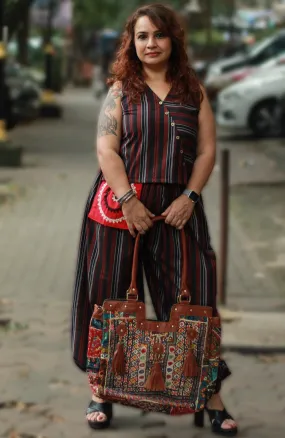 Nasha | Harem Pants Co-ord Set | Noir & Rouge