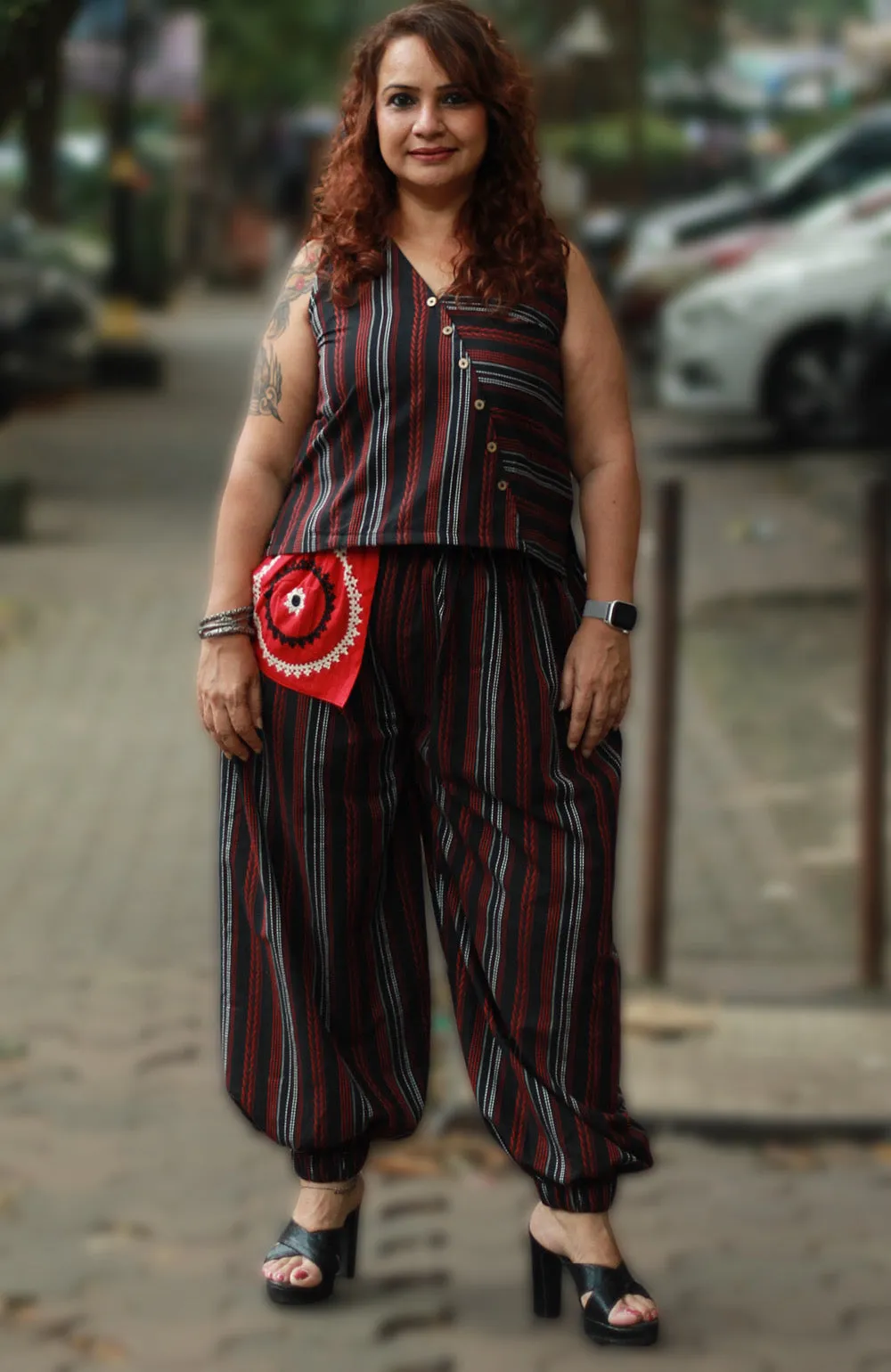 Nasha | Harem Pants Co-ord Set | Noir & Rouge