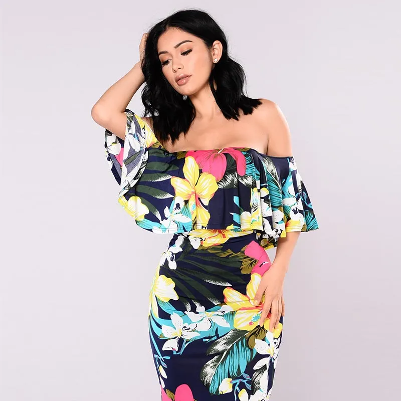 Navy Tropical Lover Dress #Maxi Dress #Blue