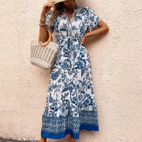New Blue Floral Print Slimming Maxi Dress