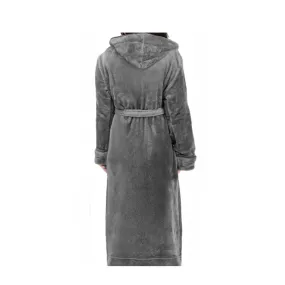 NY Threads Women's Fleece Hooded Bathrobe Plush Long Spa Robe, Medium, Steel Grey