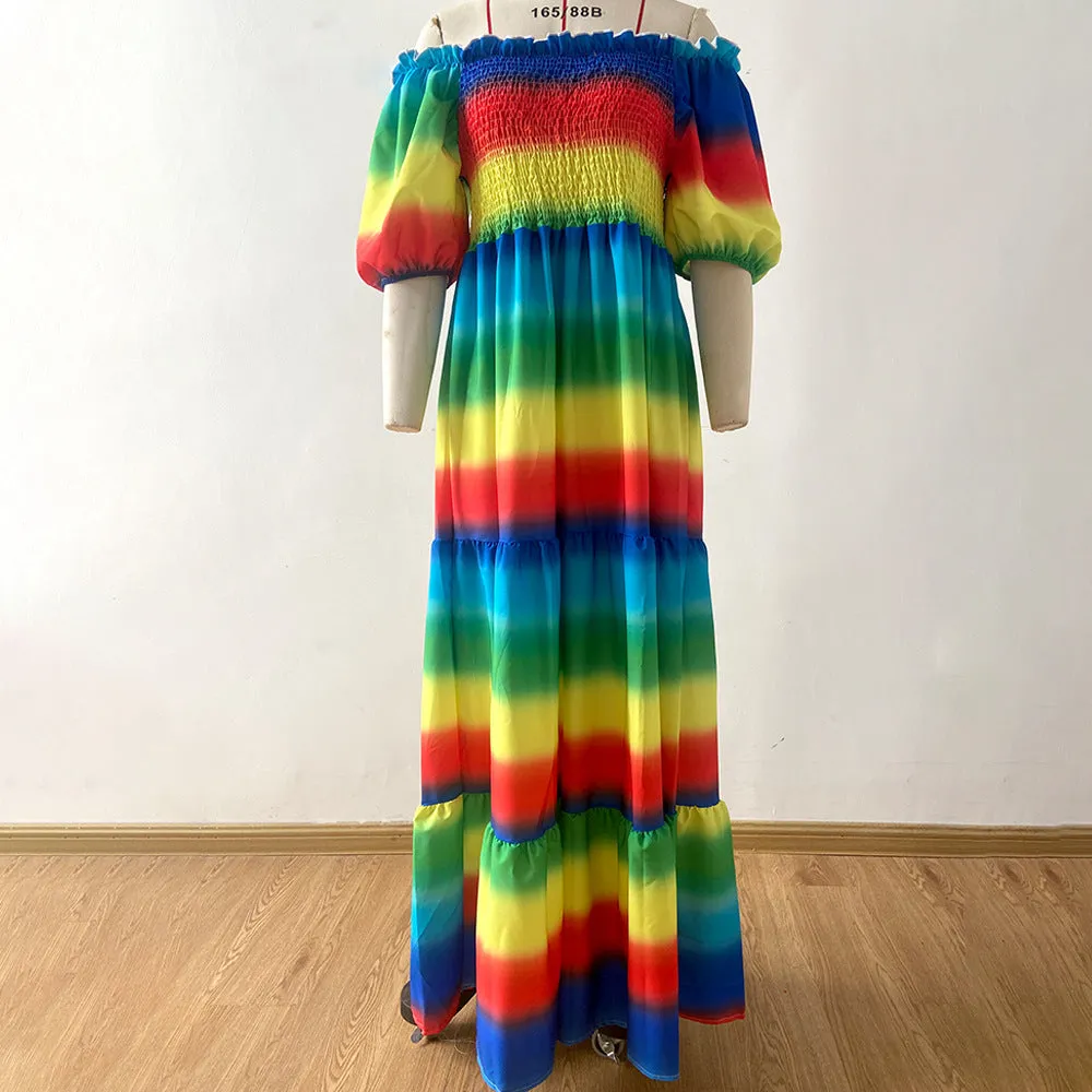 One-Shoulder Floral Fashion Maxi Dress-1