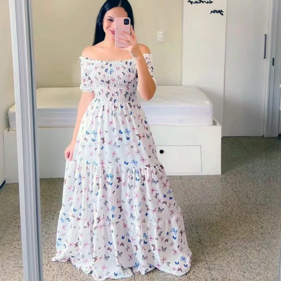 One-Shoulder Floral Fashion Maxi Dress-1