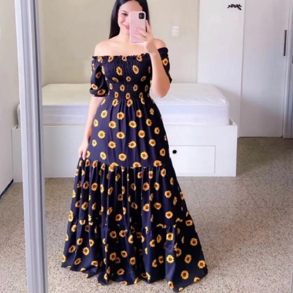 One-Shoulder Floral Fashion Maxi Dress-1