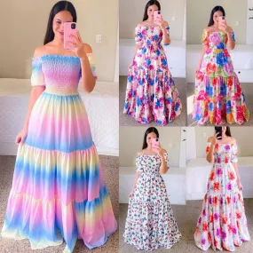 One-Shoulder Floral Fashion Maxi Dress-1