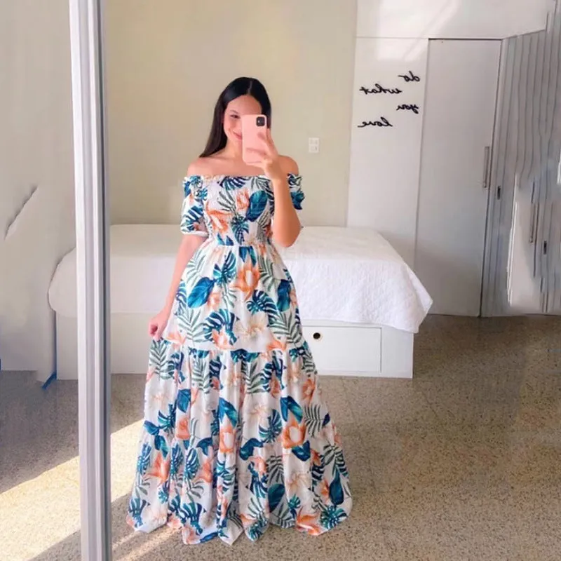 One-Shoulder Floral Fashion Maxi Dress-1